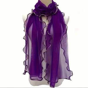 Scarf Ruffle Trim Sheer Deep Purple